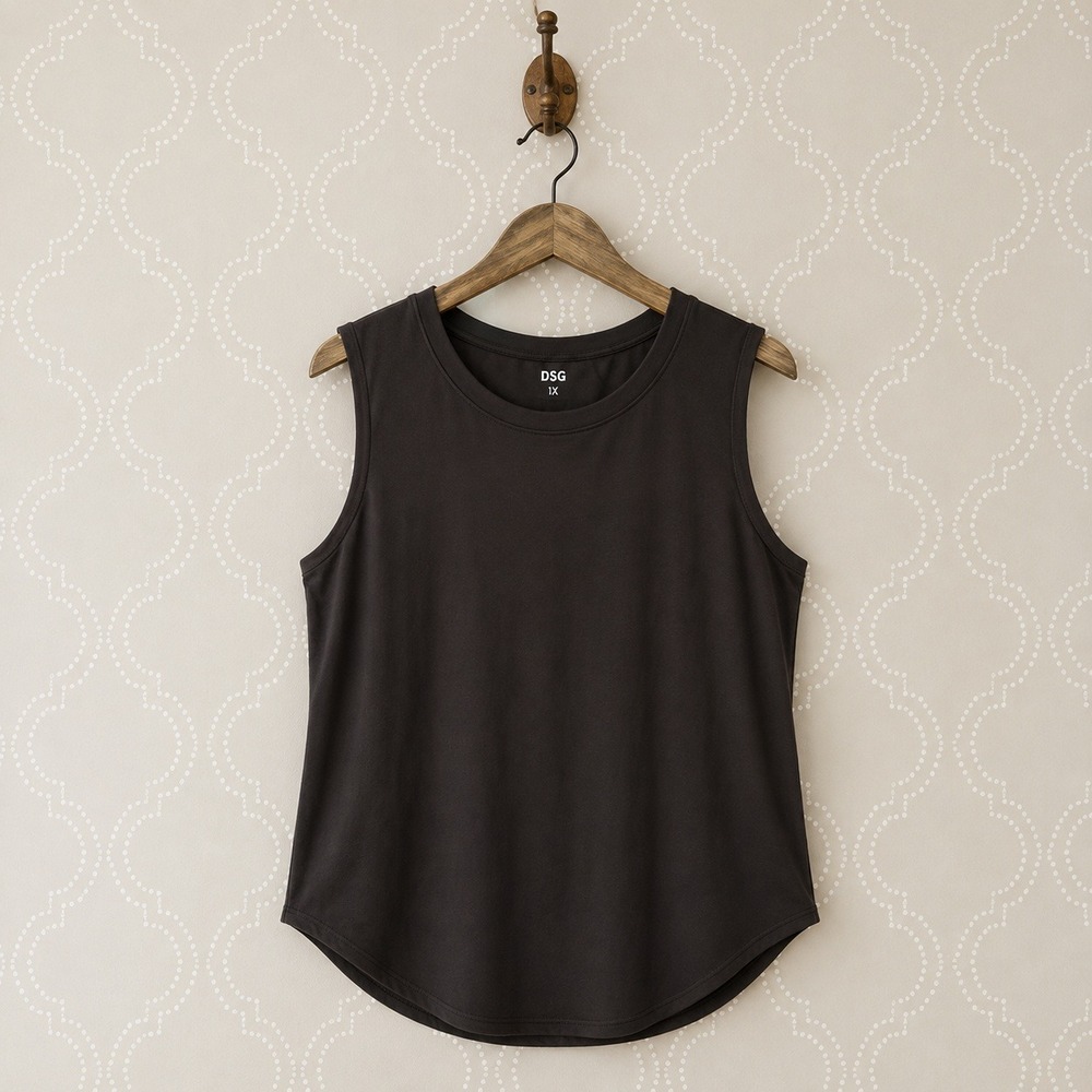 DSG Workout Tank Top Sleeveless Curved Hem Black 1X